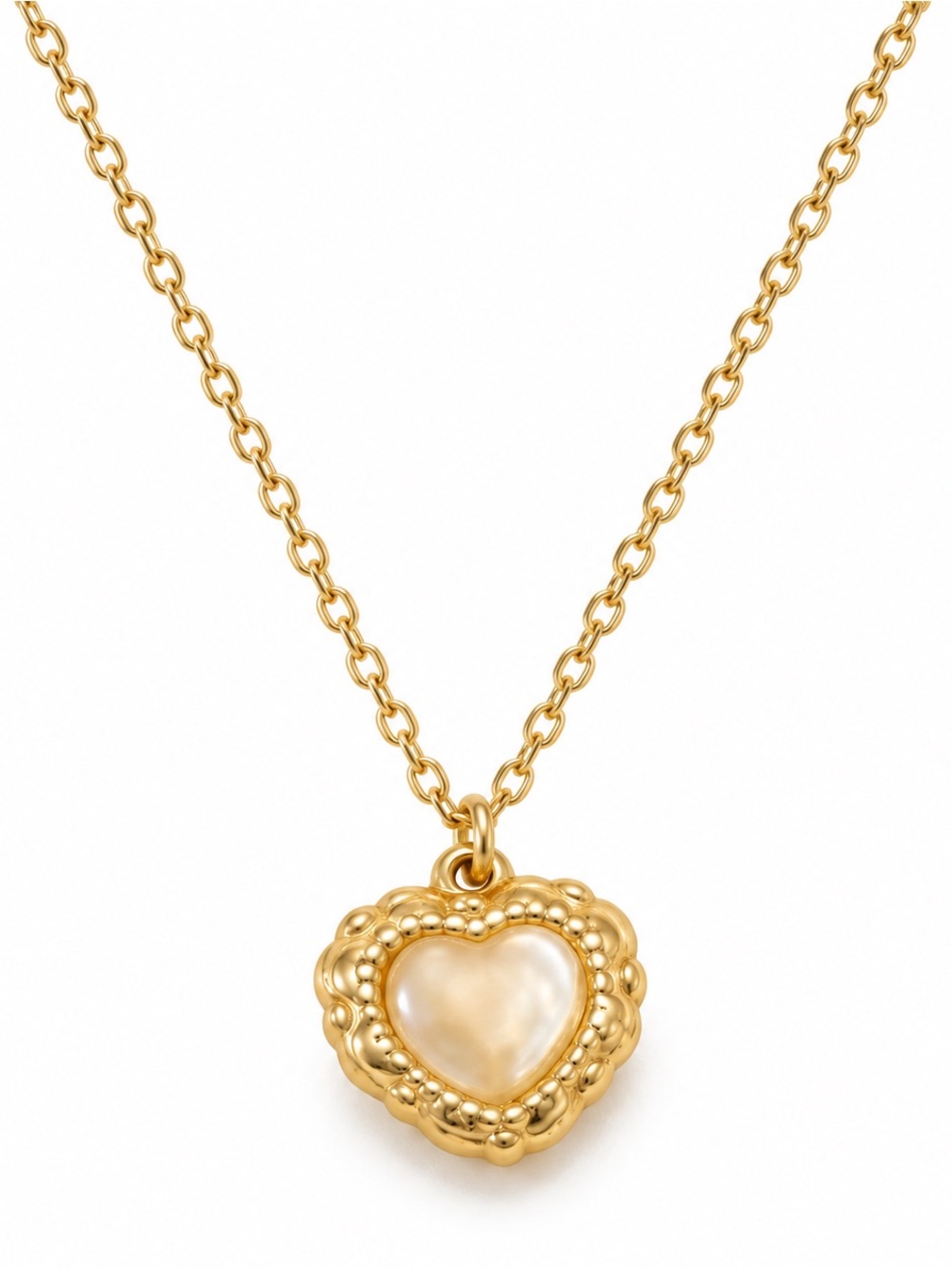 Gold Tone Pearlescent Heart Ornate Romantic Necklace (N89) - Picture 5 of 9